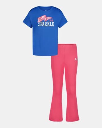 Glitter Logo & Side-Stripe Little Short Sleeve & Yoga Pants Set